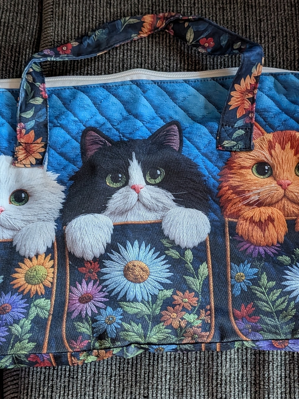 Floral Cats Tote Bag - Blue